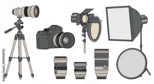 Photography Equipment Set Camera Lenses Tripod Lighting Studio Gear.
