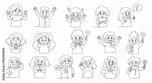 Cartoon Characters Showing Various Emotions and Gestures.