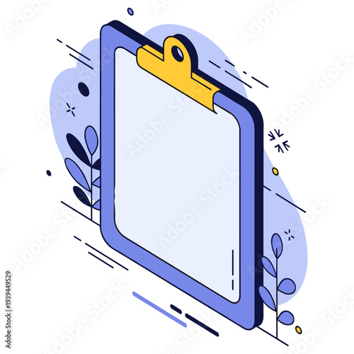 Abstract clipboard design with stylized leaves and geometric elements