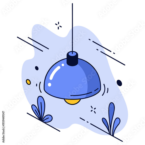 Blue pendant light with artistic background and leaves
