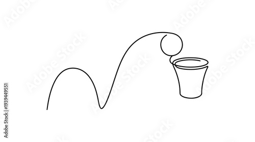 Single Continuous Line Basketball Hoop with Ball Arc Minimal Sports Vector Illustration