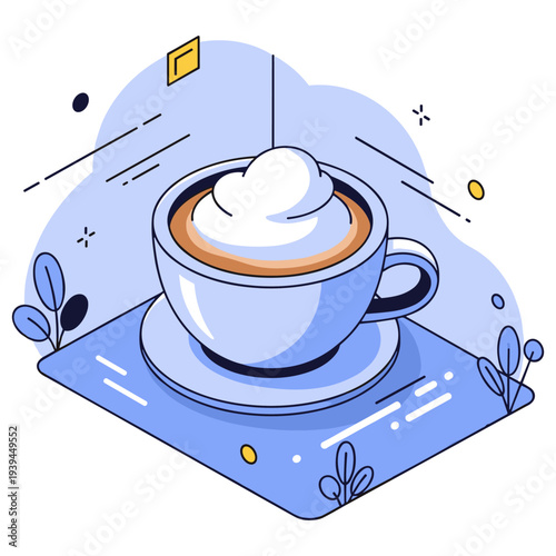 Illustration of a coffee cup with foam in abstract surroundings