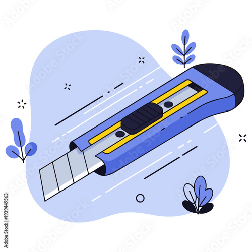 Stylish blue utility knife with blade in modern design