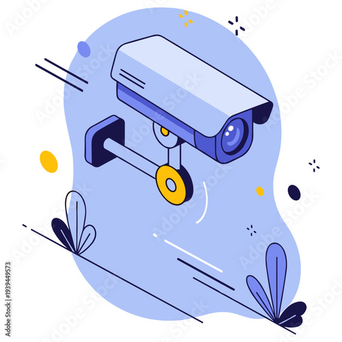 Illustration of a modern security camera with abstract background