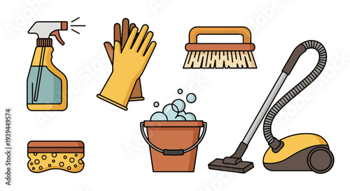 Cleaning Supplies and Tools Vacuum Sprayer Gloves Brush Bucket Sponge.