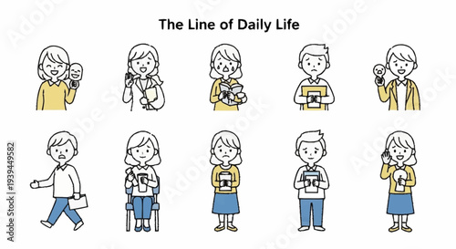 Cartoon Girl Engaged in Daily Activities.