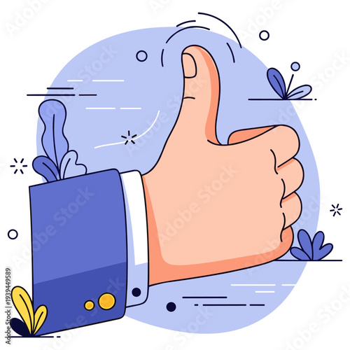 Illustrated thumbs up gesture with abstract background