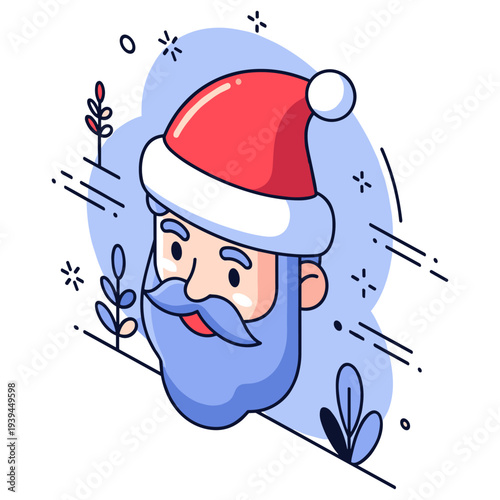 Cartoon santa claus illustration with red hat and blue beard