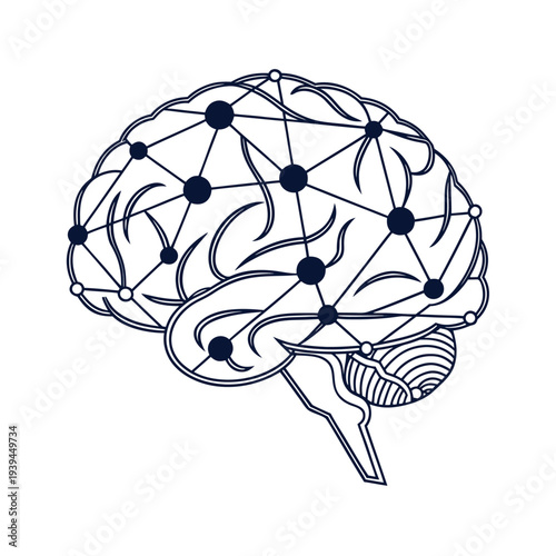 Vector illustration of brain with neural network connections