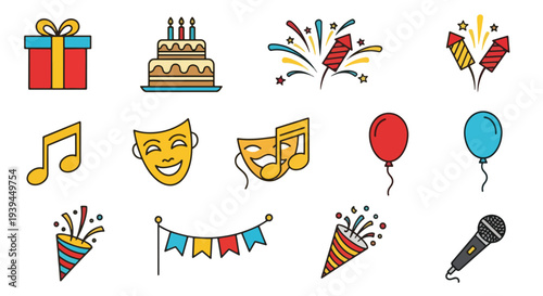 Celebration Icons Party Birthday Music  Theatre Elements.