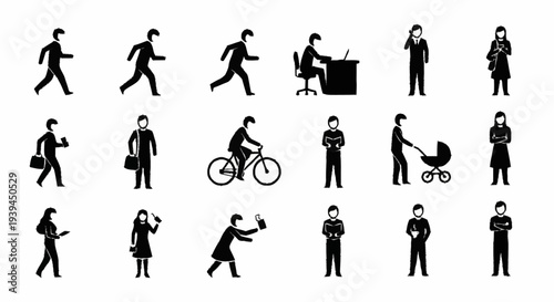 Collection of People Silhouettes in Various Actions.