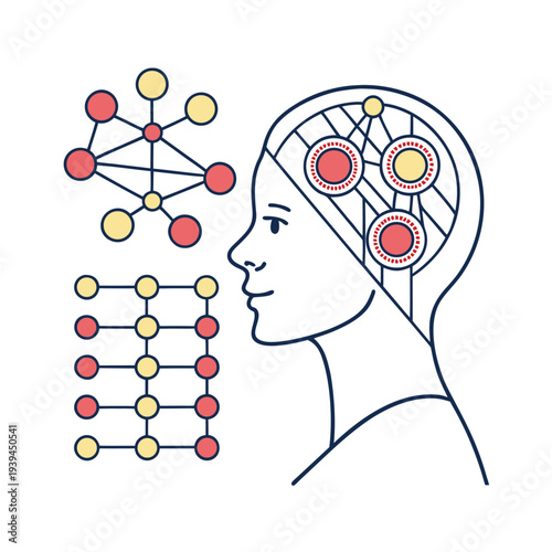 Vector illustration of brain with neural networks and connections