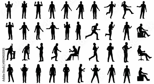 Collection of People Silhouettes in Various Poses.