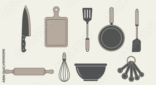 Kitchen Utensils Collection Cooking Tools and Gadgets Vector Art.