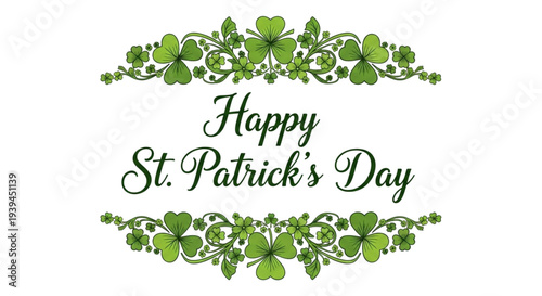 Happy St. Patrick's Day Greeting with Green Shamrocks and Decorative Frame for Festive Holiday Social Media Marketing