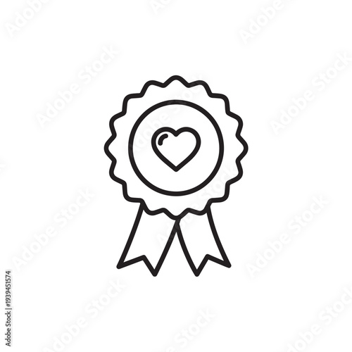 Award Ribbon Icon with Heart Symbol Line Art.