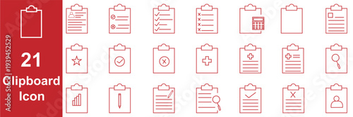 Clipboard icon set. Report and survey editable line icons. Vector illustration.