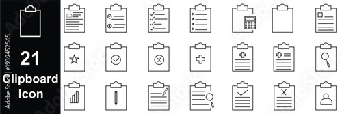 Clipboard icon set. Report and survey editable line icons. Vector illustration.