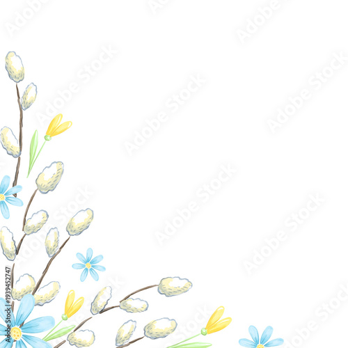 Spring corner of pussy willow and tulips