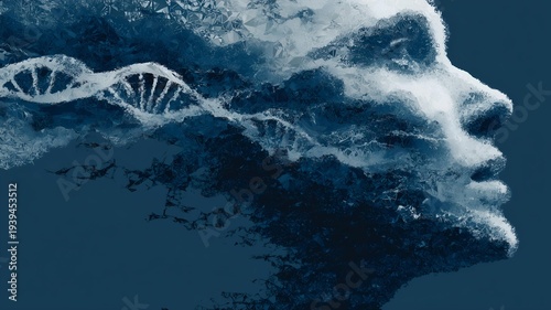 abstract human face with dna strands futuristic art