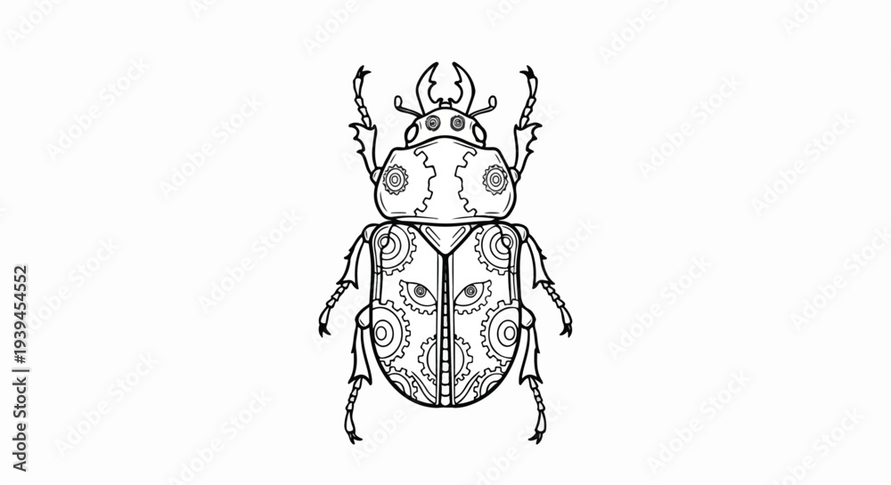 Fototapeta premium Steampunk Mechanical Beetle Vector Illustration with Gears