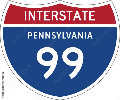 Interstate 99, Pennsylvania I-99 US Interstate Highway Route Shield Badge Vector