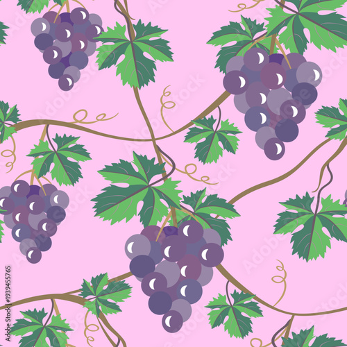 Vector - grape berries with leaves seamless pattern.