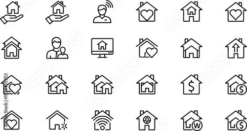Real estate and property line icon set, house mortgage home insurance symbols, vector illustrationt