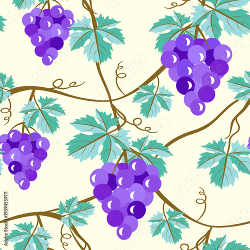 Vector - grape berries with leaves seamless pattern.
