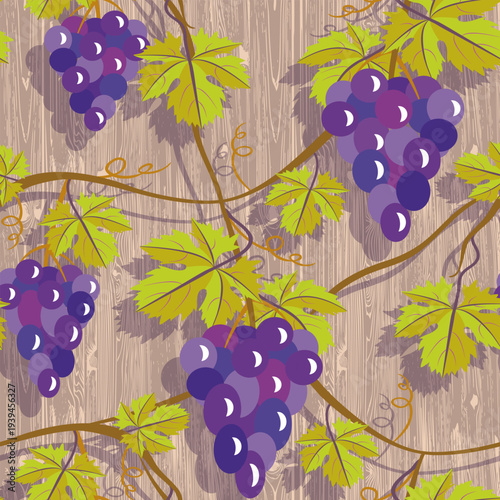 Vector - grape berries with leaves seamless pattern.