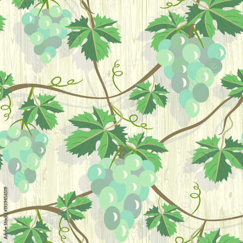 Vector - grape berries with leaves seamless pattern.