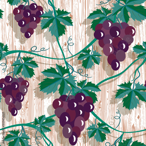 Vector - grape berries with leaves seamless pattern.