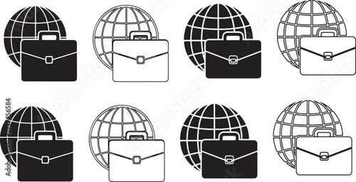 Modern business icons with globe and briefcase for global professional use