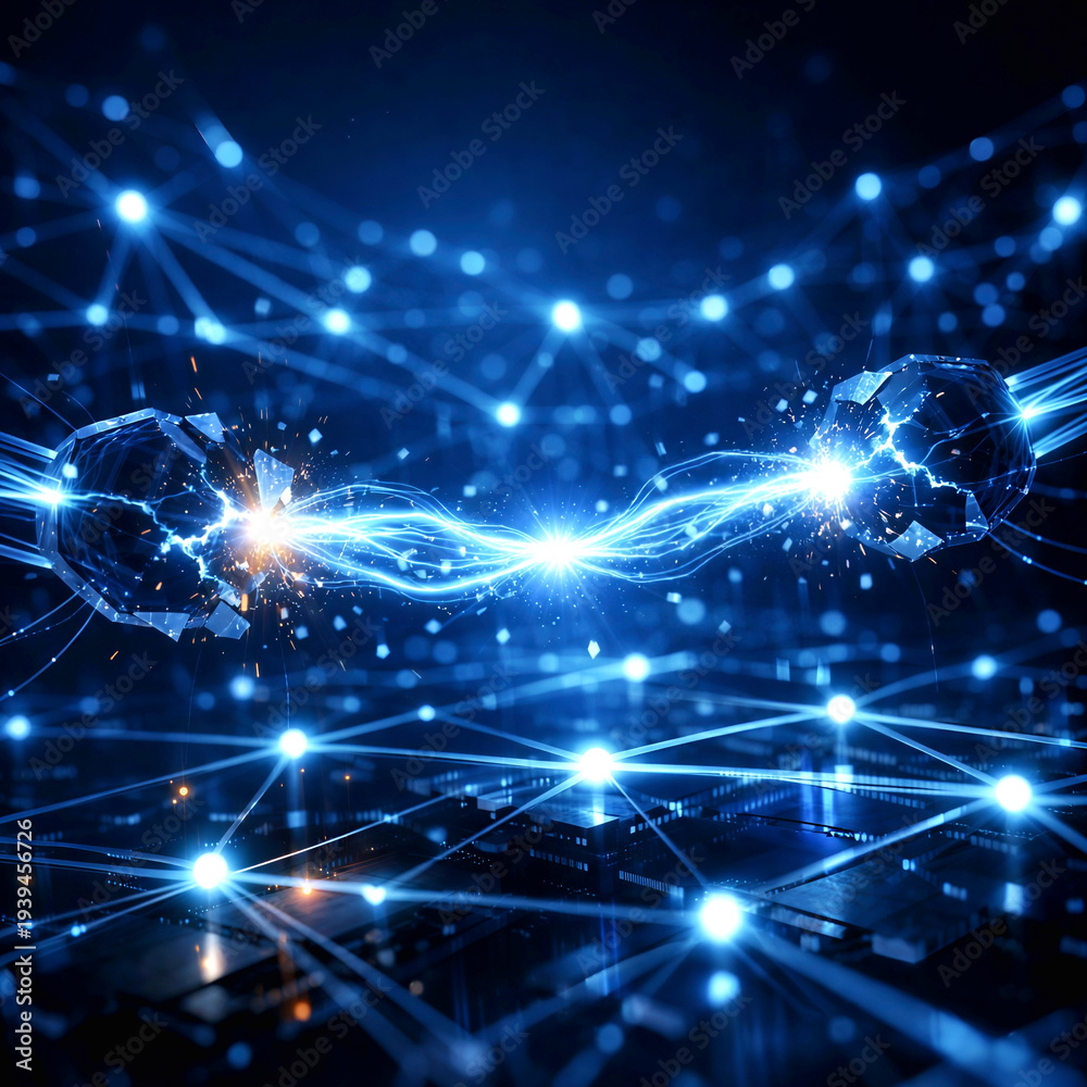 Fototapeta premium Broken Digital Network Connection with Energy Disruption and Cyber Attack Concept