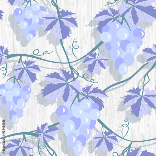 Vector - grape berries with leaves seamless pattern.