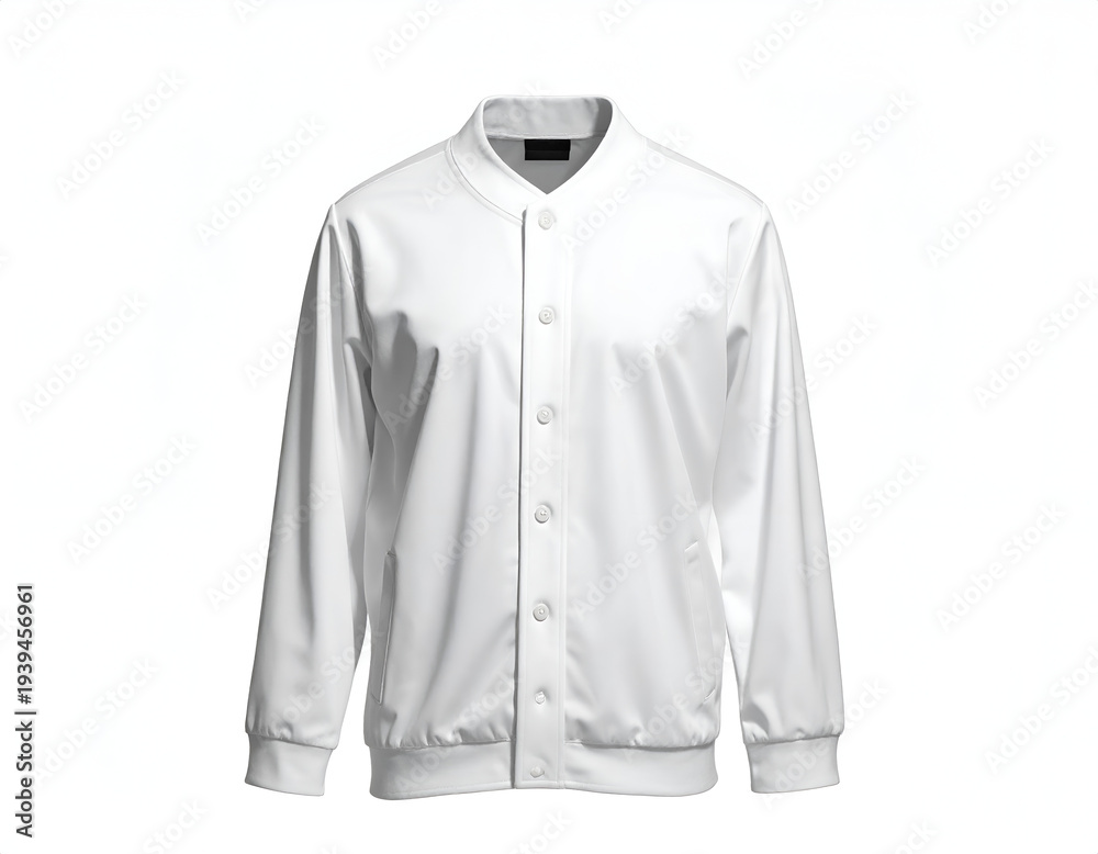 Naklejka premium Clean, white, button-up, long-sleeved bomber jacket on white