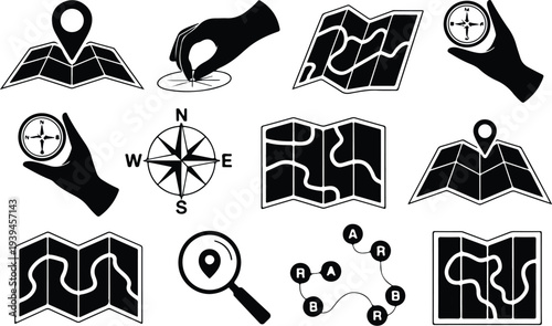 Map Collection Silhouette Icon Set