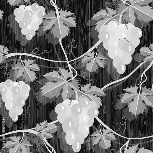 Vector - grape berries with leaves seamless pattern.