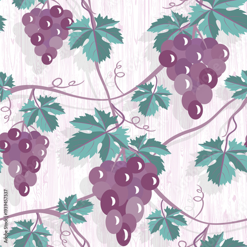 Vector - grape berries with leaves seamless pattern.
