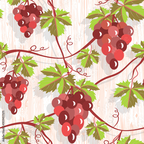 Vector - grape berries with leaves seamless pattern.