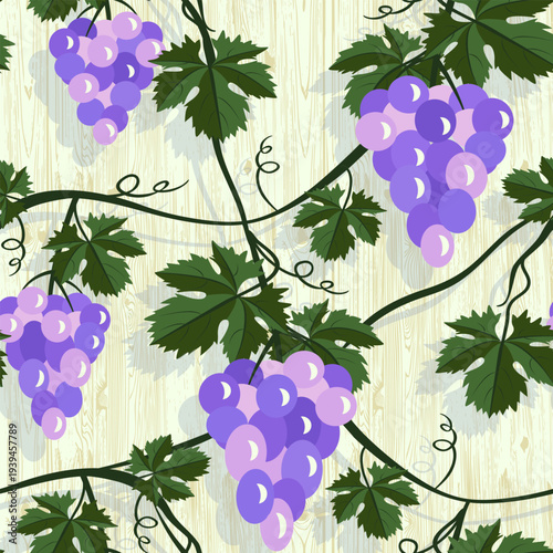 Vector - grape berries with leaves seamless pattern.