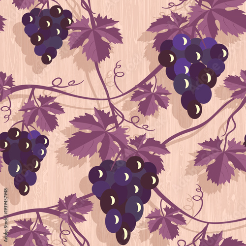 Vector - grape berries with leaves seamless pattern.