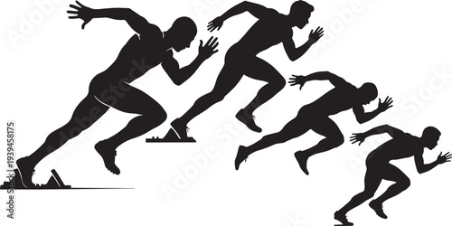 Silhouettes of runners starting a race depicting speed and competition