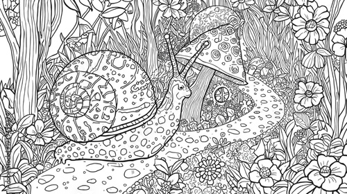 Fantasy Mushroom Forest with Psychedelic Abstract Detail and Whimsical Organic Lines