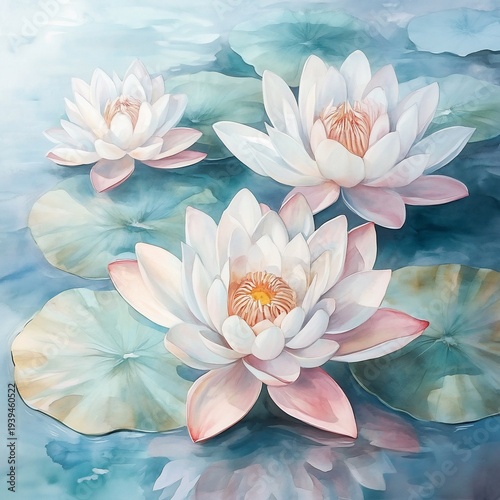 Serene water lilies reflecting, pond, calm background, spa decor
