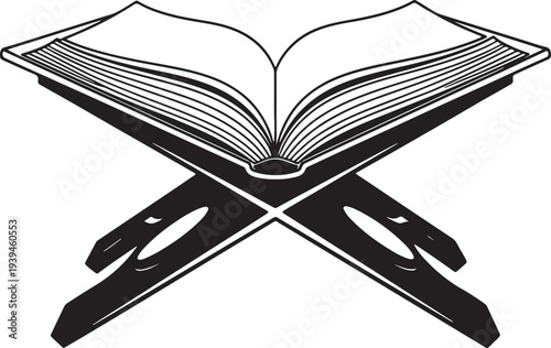 Black and white of open book on crossed lectern also transparent background reading stand
