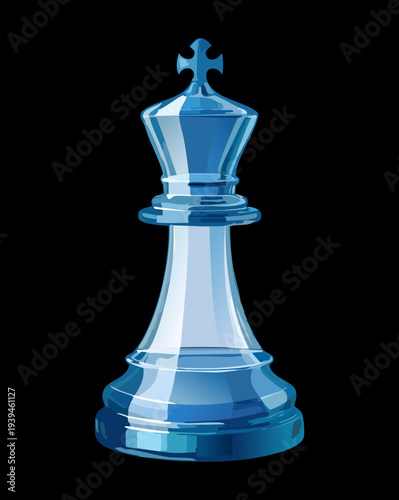 Translucent Blue Glass King Chess Piece Representing Modern Strategy Tactics and Intellectual Board Game Challenges Illustration
