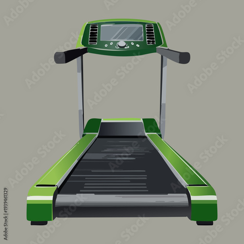 High Tech Green Treadmill for Home Gym Fitness Activities and Cardiovascular Health Monitoring Illustration