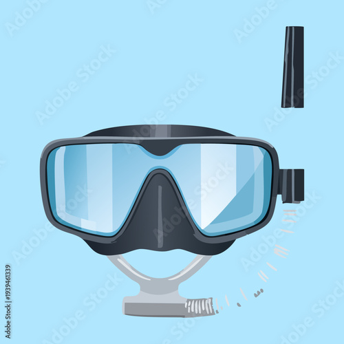 Modern Scuba Diving Mask with Snorkel Equipment for Snorkeling Adventures and Tropical Travel Illustration