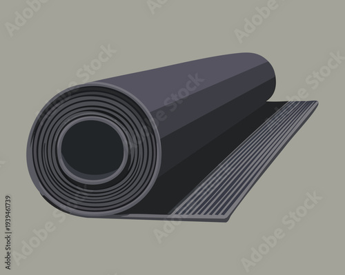 Black Rolled Fitness Mat For Yoga Pilates Training Home Workout And Professional Athlete Wellness Equipment Design In Graphic Vector Illustration